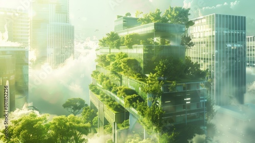 Sustainable development project sketch  green building and trees. Urban planning  green space  and environmental sustainability  with energy efficiency and reduced carbon footprint. Generative AI