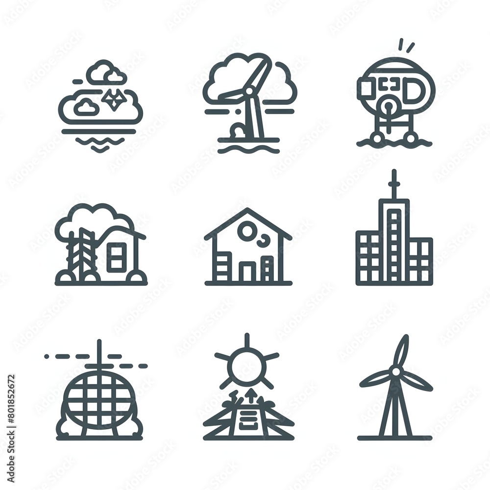 eco outline icons set isolated on white background flat vector illustration