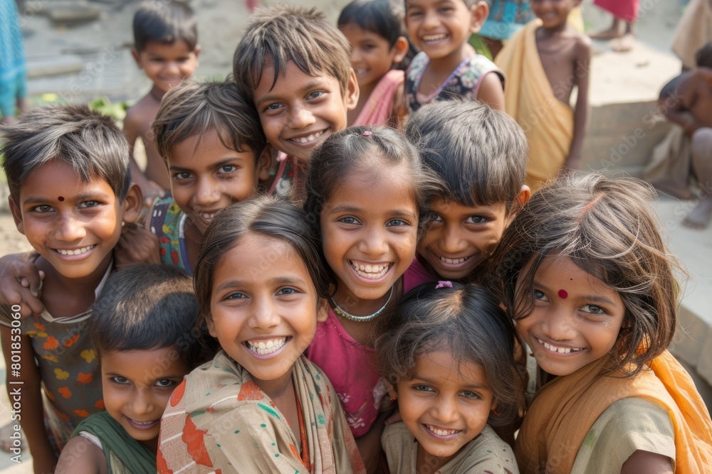 Group of happy Indian kids smiling at camera. Group of happy Indian kids smiling at camera.