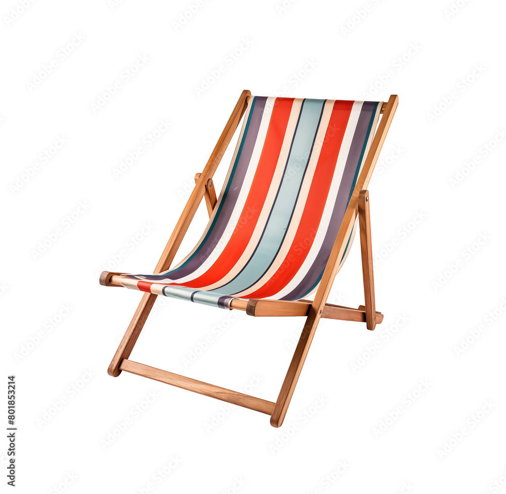 Red and white striped deck beach chair, classic design with wooden frame, isolated on transparent background. Generative AI Red and white striped deck beach chair, classic design with wooden frame, isolated on transparent background. Generative AI