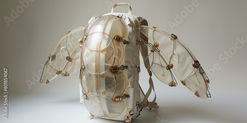 Fashionable jet pack accessory backpack with stylish thruster nozzles and aerodynamic wings photo