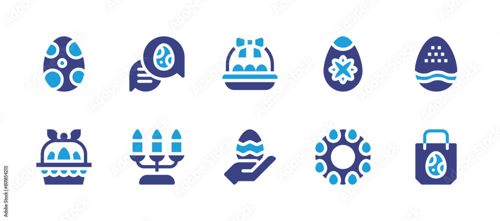 Easter icon set. Duotone color. Vector illustration. Containing easter, easter egg, easter eggs, wreath, search, bubble chat, candlestick.