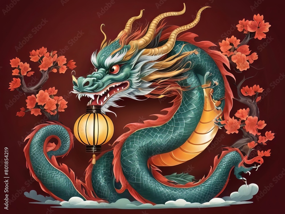 Obraz premium Chinese Dragon illustration with lantern