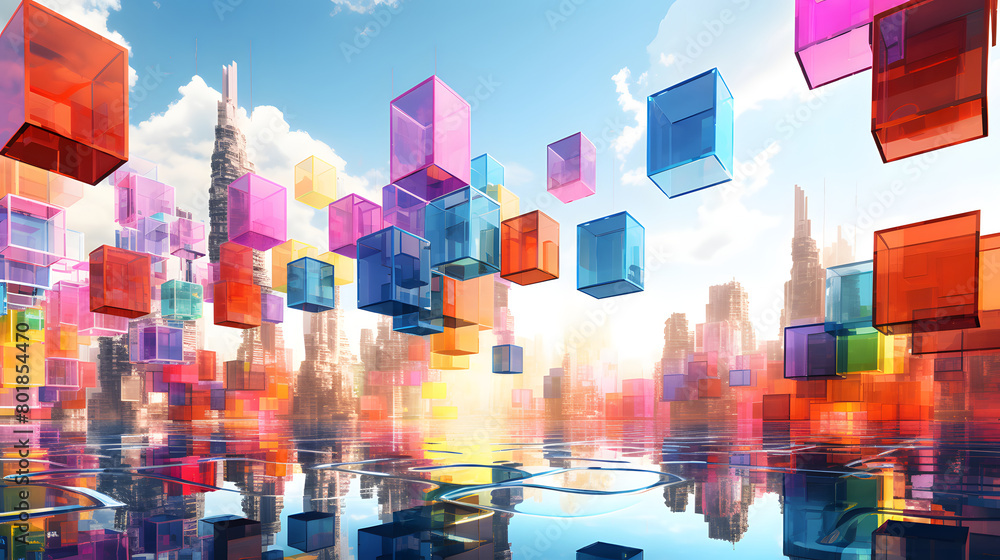 Digital colorful shiny blocks city abstract art design graphic poster web page PPT background Digital colorful shiny blocks city abstract art design graphic poster web page PPT background