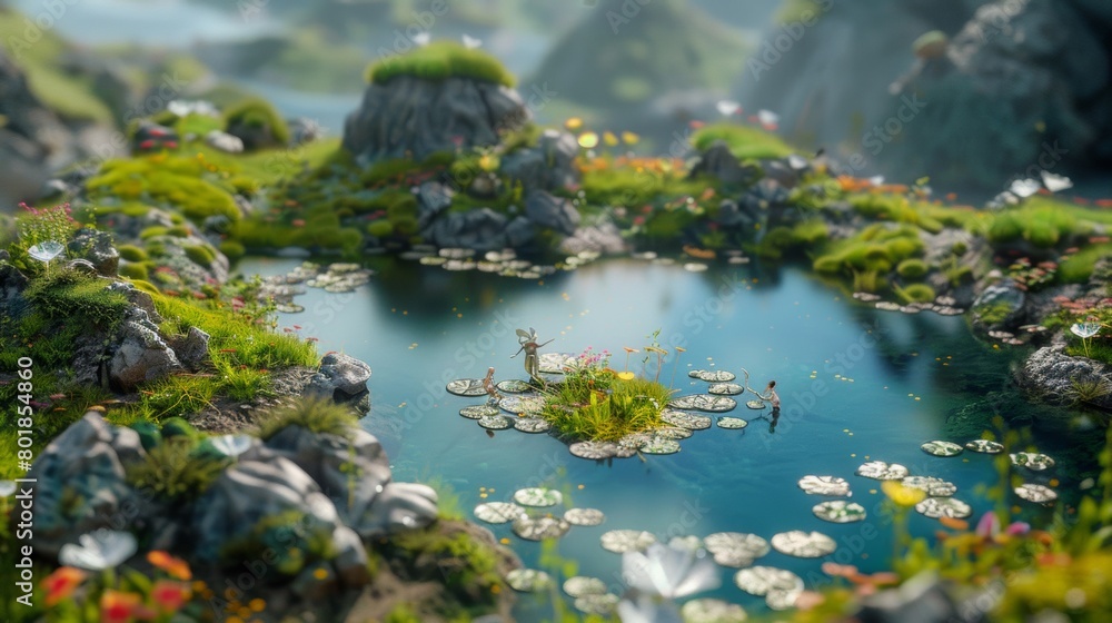 A small pond in the middle of a rocky area A small pond in the middle of a rocky area