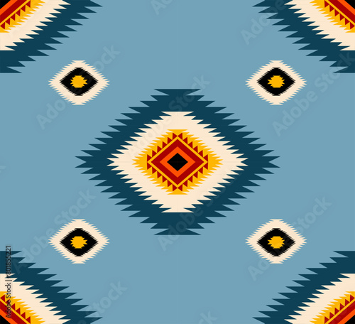 Navajo tribal ethnic Aztec  seamless pattern. South Western motif Mexican. Vector Navajo textile. Boho rug Woven carpet decor style. Design for Batik, fabric, clothing. Geometric ornament Indian.  