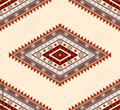 Navajo tribal ethnic Aztec  seamless pattern. South Western motif Mexican. Vector Navajo textile. Boho rug Woven carpet decor style. Design for Batik, fabric, clothing. Geometric ornament Indian.  