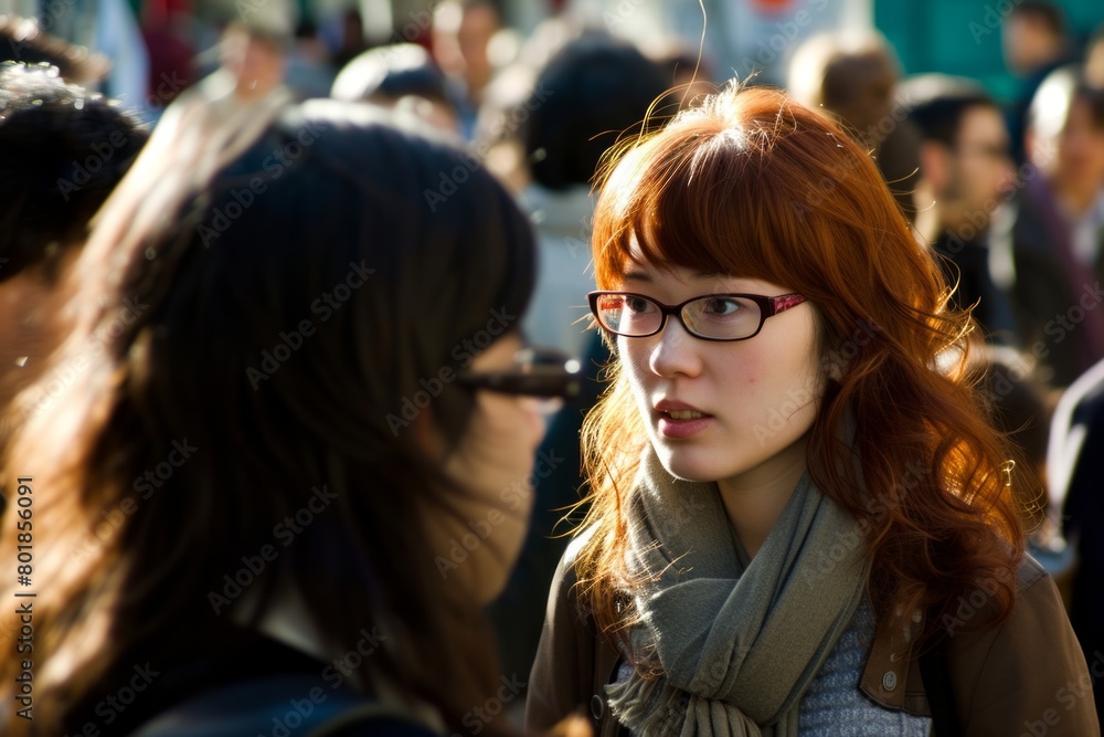 Portrait of a beautiful red-haired girl with glasses in the city Portrait of a beautiful red-haired girl with glasses in the city