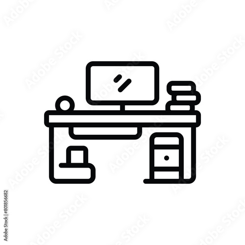 Black line icon for computer
