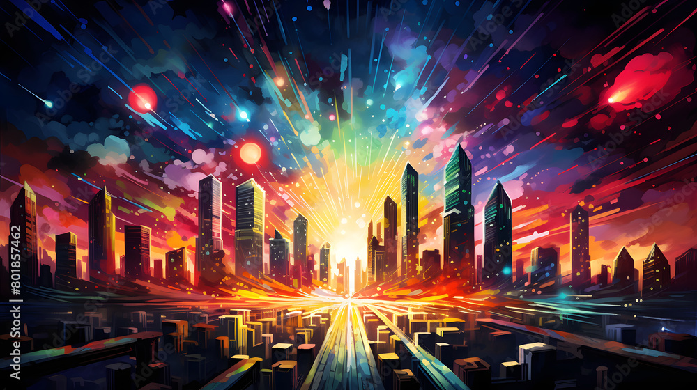 Digital god rays city at night abstract art design graphic poster web page PPT background Digital god rays city at night abstract art design graphic poster web page PPT background