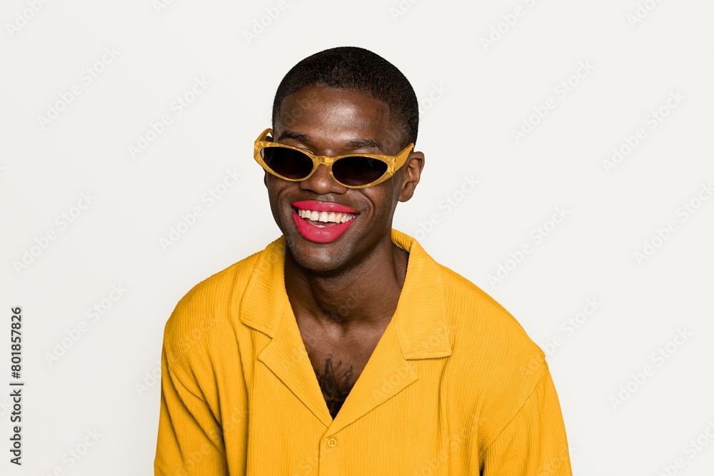 Fototapeta premium Non binary person with lipstick