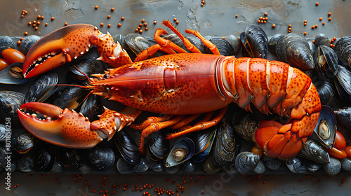 Mixed Seafood Contain Blue Crabs, Mussels, Big Shrimps, Calamari Squids