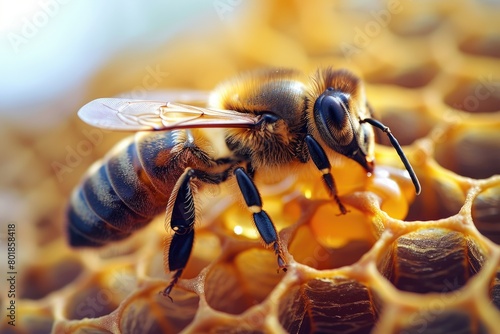 A queen bee cup in a wax comb containing royal jelly. Generative Ai