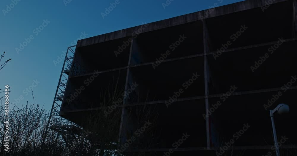 Nightfall on abandoned hospital frame, Zagreb Croatia Nightfall on abandoned hospital frame, Zagreb Croatia