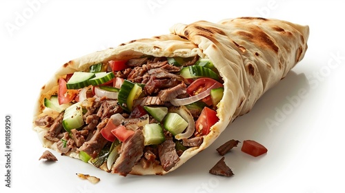 A graphic design of a doner kebab with a cross-section photo