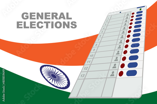 Electronic voting machine EVM and Indian flag, election concept photo