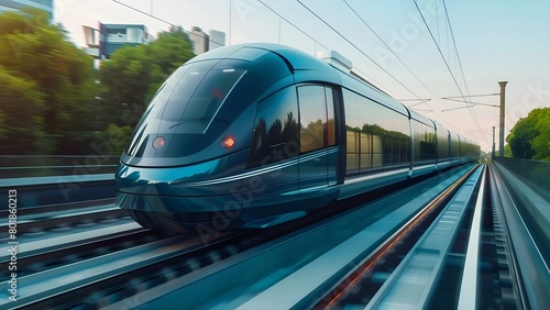 Futuristic urban maglev train showcases highspeed ec. Concept Transportation, Urban Development, High-Speed, Maglev Train, Futuristic Technology © Anastasiia