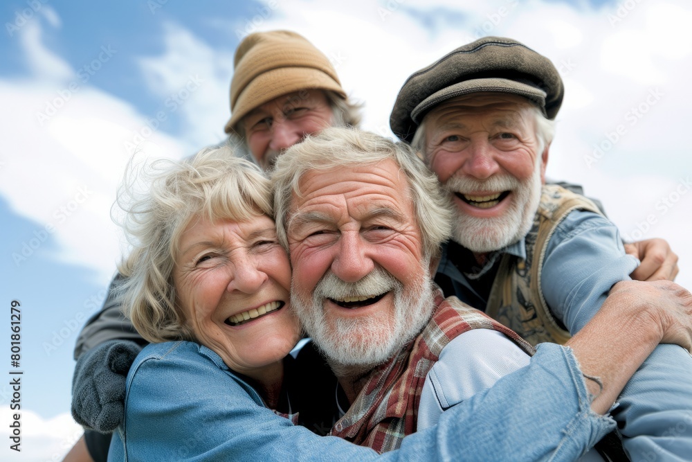 Happy senior couple with their family having fun outdoors. They are smiling. Happy senior couple with their family having fun outdoors. They are smiling.