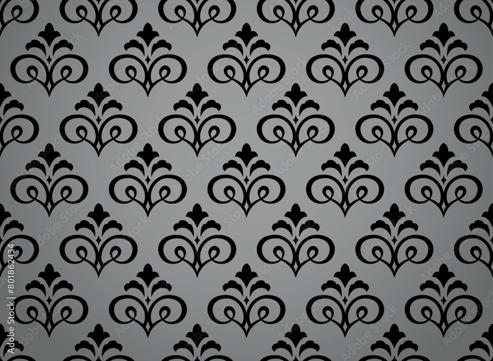 Floral pattern. Vintage wallpaper in the Baroque style. Seamless vector background. Gray and black ornament for fabric, wallpaper, packaging. Ornate Damask flower ornament