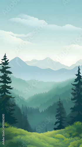 Morning Bliss  Realistic Landscape  Realistic Mountains Landscape. Vector Background