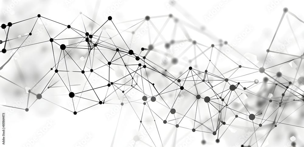 Black and white data visualization of connections on an abstract background, conveying the idea that technology is connecting us all together in the digital age White background Black dots connected Black and white data visualization of connections on an abstract background, conveying the idea that technology is connecting us all together in the digital age White background Black dots connected