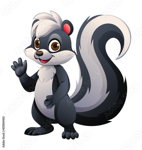 Cartoon skunk waving hand. Vector illustration isolated on white background