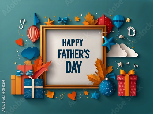 Father s Day card or frame with holiday icons made of paper.