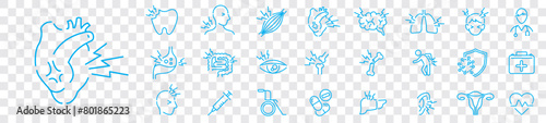 body pain editable stroke linear icons collection illustration Vector. 