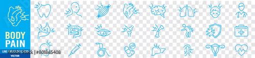 body pain editable stroke linear icons collection illustration Vector. 