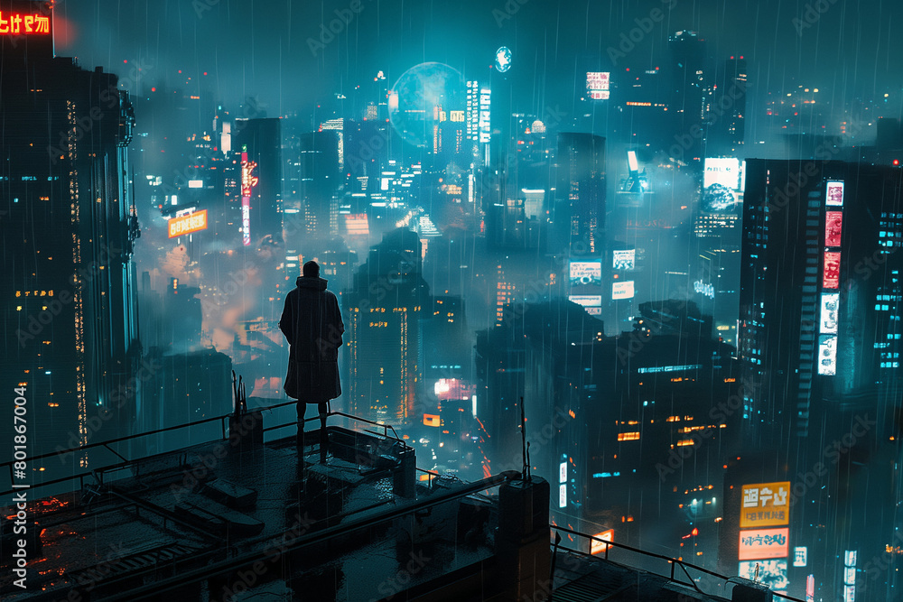 night cyberpunk city view