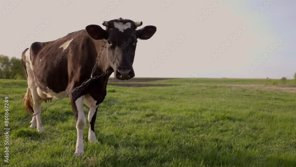 Funny Cow Walks Right Into Camera. Dairy Cow Grazing in Meadow. Cattle in Pasture Funny Cow Walks Right Into Camera. Dairy Cow Grazing in Meadow. Cattle in Pasture