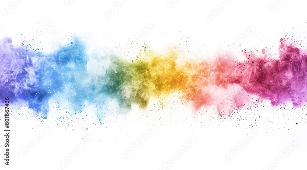 rainbow colored powder explosion on a white background