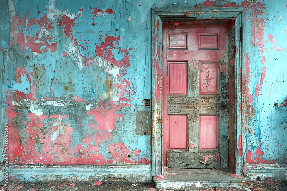 Naklejka premium Distressed elements, and worn-out appearance paint a vivid portrait of the passage of time, showcasing the beauty that emerges from decay