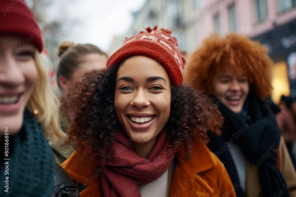 Group of diverse friends having fun together on the street in the city Group of diverse friends having fun together on the street in the city