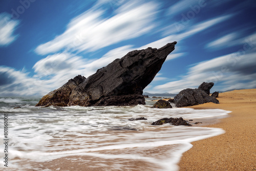 Long exposure photo of coastline scenery. Location: Shanqin bay, Wanning, Hainan, China.