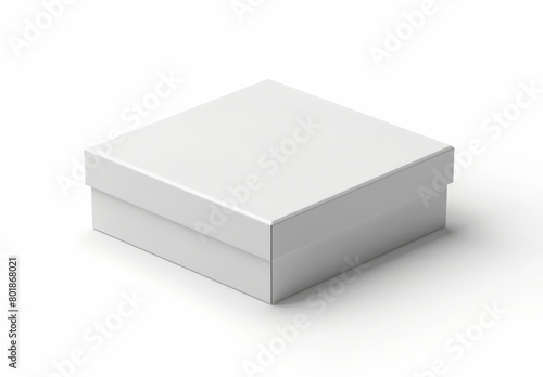 A white box, elegantly angled, stands isolated on a white background, offering a versatile mockup for various branding and product presentations © Lars