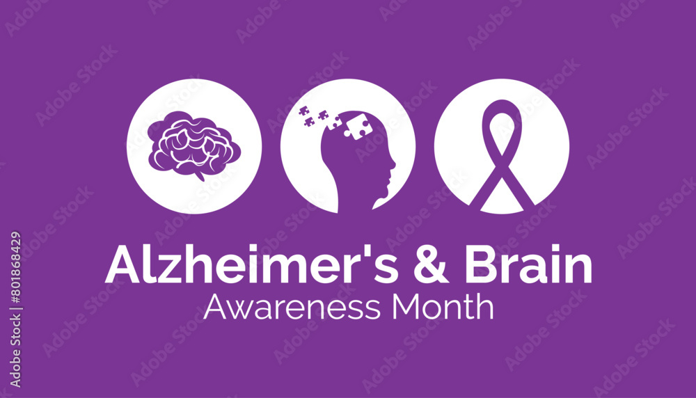 alzheimer's and brain awareness month observed every year in June. Template for background, banner, card, poster with text inscription.