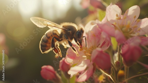 A close-up of a bee pollinating a flower, showcasing the vital role of pollinators in ecosystems and the need for biodiversity conservation on Earth Day photo