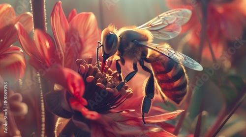 A close-up of a bee pollinating a flower, showcasing the vital role of pollinators in ecosystems and the need for biodiversity conservation on Earth Day photo