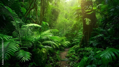 Exciting tropical rainforest adventure with lush greenery exotic wildlife and nature exploration . Concept Tropical Rainforest, Greenery, Wildlife, Nature Exploration, Adventure