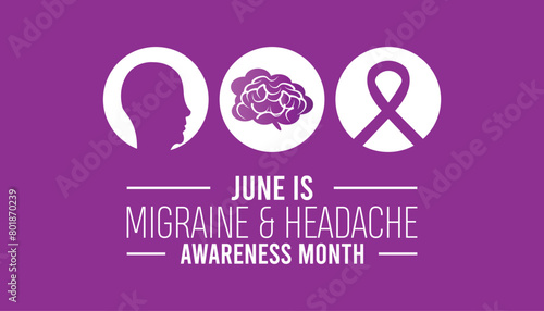 migraine AND headache awareness month observed every year in June. Template for background, banner, card, poster with text inscription.