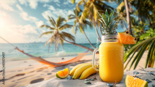 Tropical juice on beach
