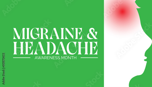 migraine AND headache awareness month observed every year in June. Template for background, banner, card, poster with text inscription.