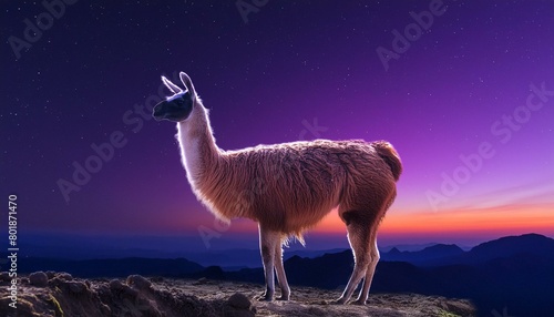 ostrich walking in the sunset, a llama isolated on background © Bilal