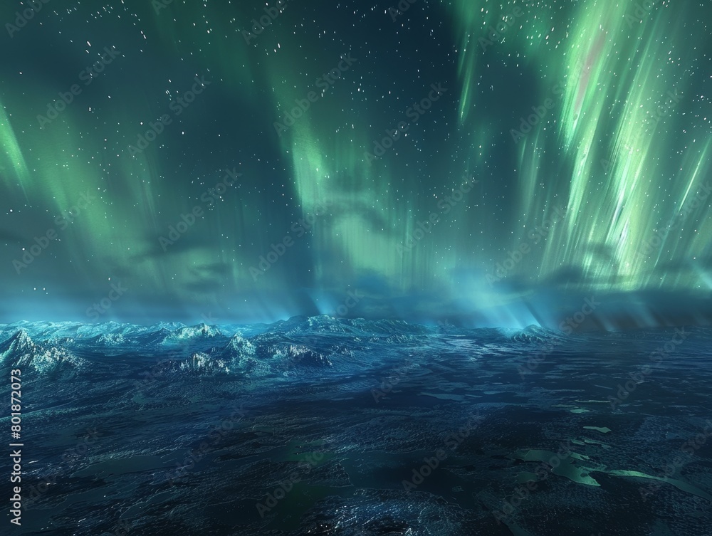 Capture the mesmerizing beauty of the aurora borealis in a frozen landscape. Capture the mesmerizing beauty of the aurora borealis in a frozen landscape.