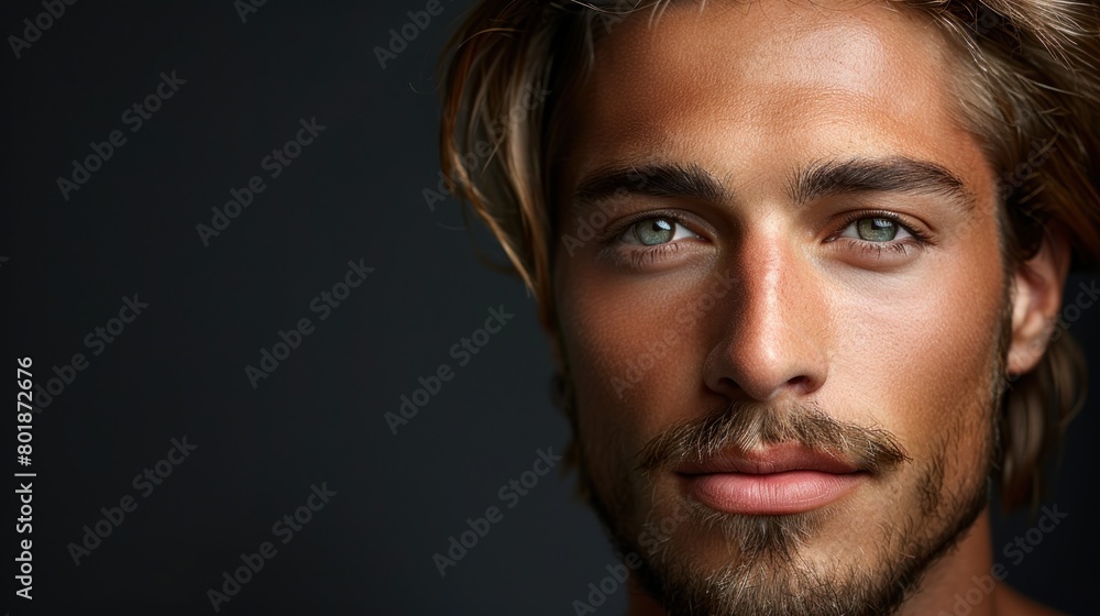 A detailed view of a man with a beard A detailed view of a man with a beard