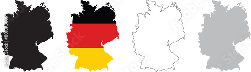 Germany black silhouette isolated map  High detailed vector map - Germany  Vector isolated simplified illustration icon with silhouette of Germany map. National Deutsch flag  black  red  gold colors  