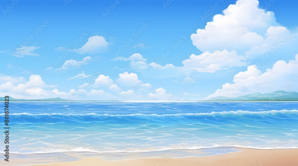 Seashore Serenity, Peaceful Beachscape under Clear Skies, Realistic Beach Landscape. Vector Background