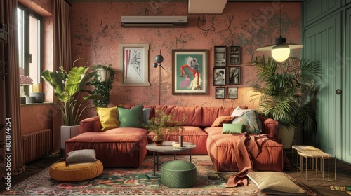 Eclectic living room interior ideal for a young person, featuring a mix of vintage and modern styles, with creative decor elements that inspire and energize © Paul