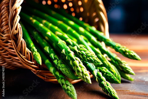 Harvest fresh asparagus, a basket full of asparagus.